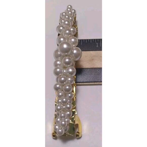 Vintage Hair Barrette Sun Violet Winny Goldtone White Faux Pearls Japan Signed - Picture 6 of 6